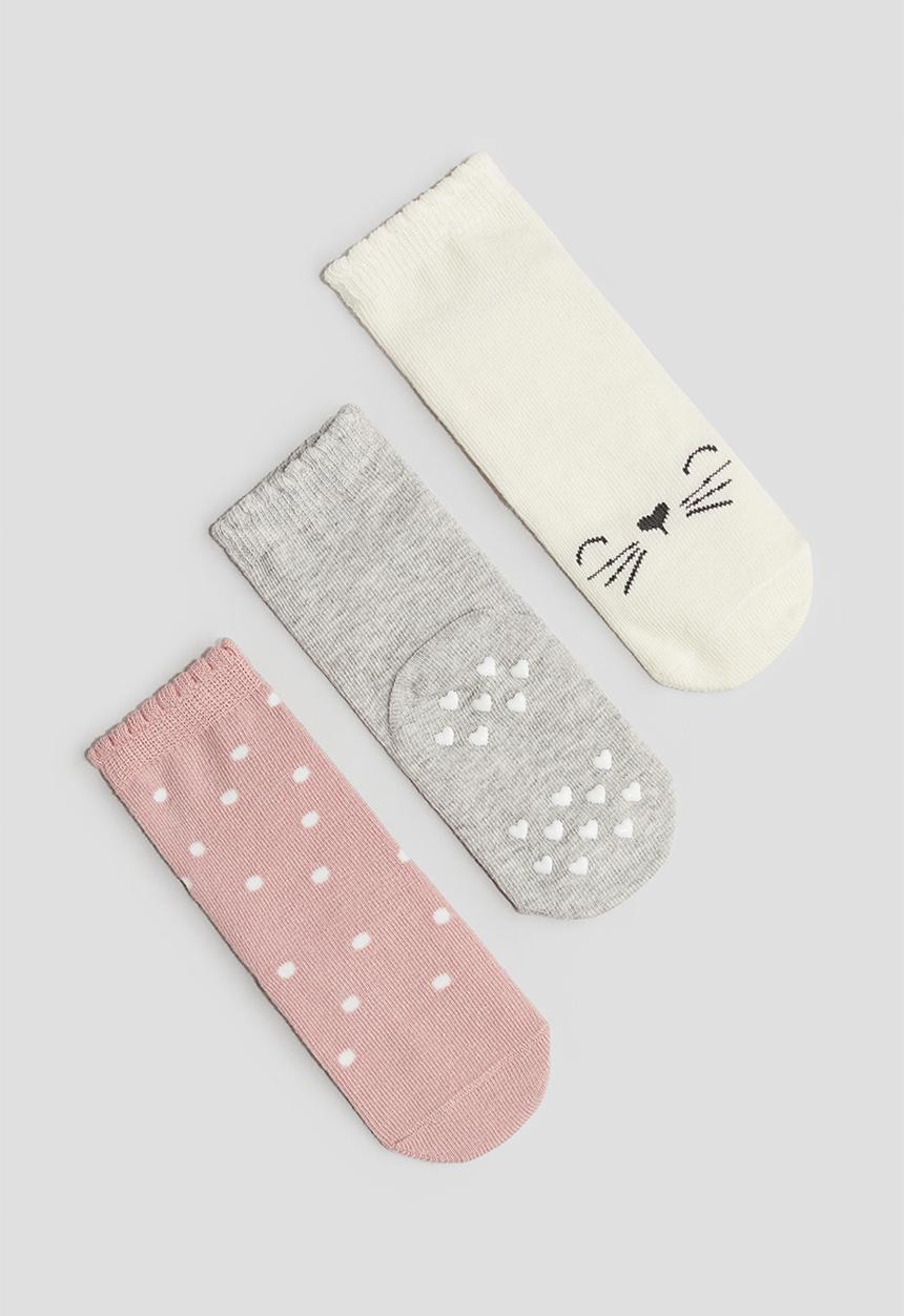 H&M - 3-pack anti-slip socks - dusty pink/spotted