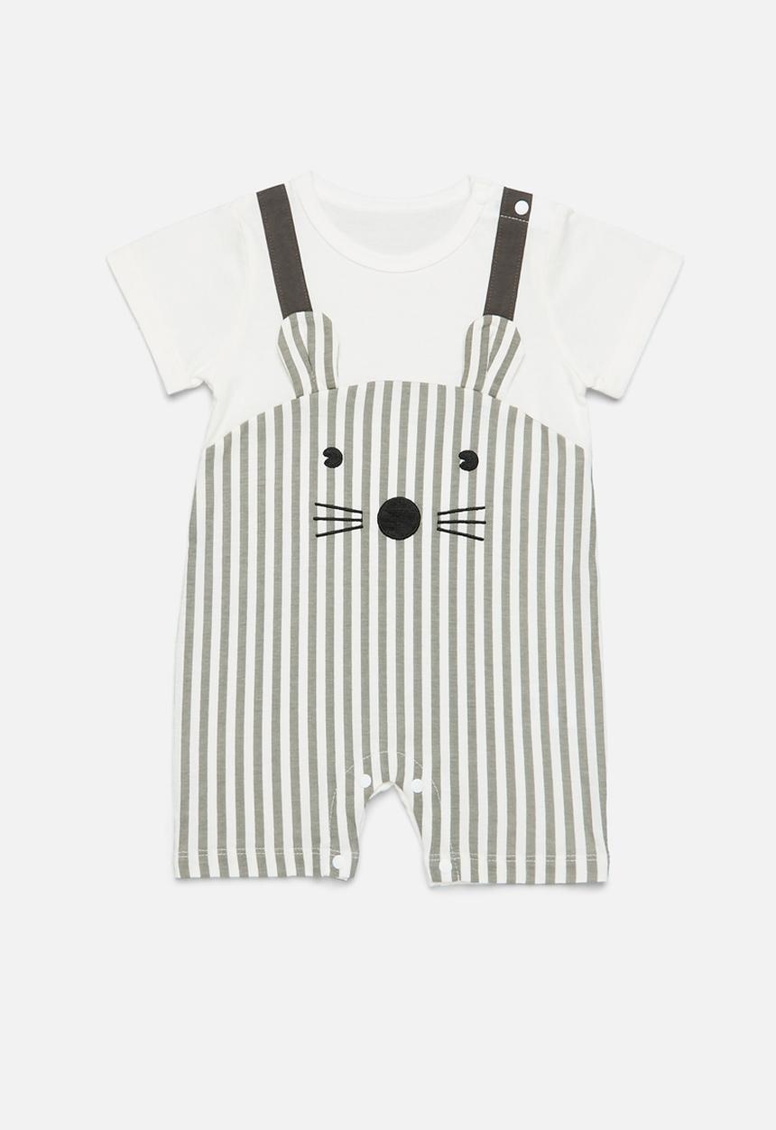 Pop Candy - Striped romper - white & grey