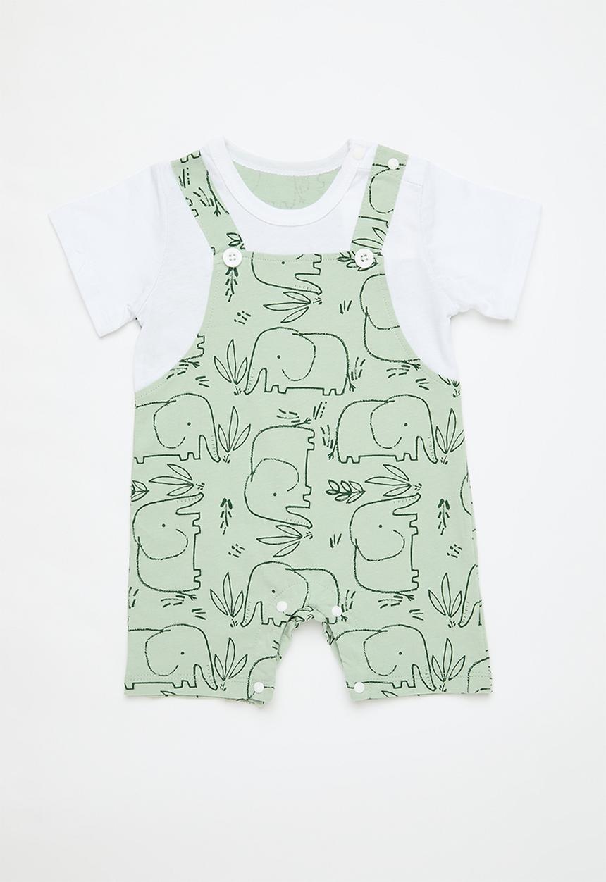 Pop Candy - Printed romper - green & white