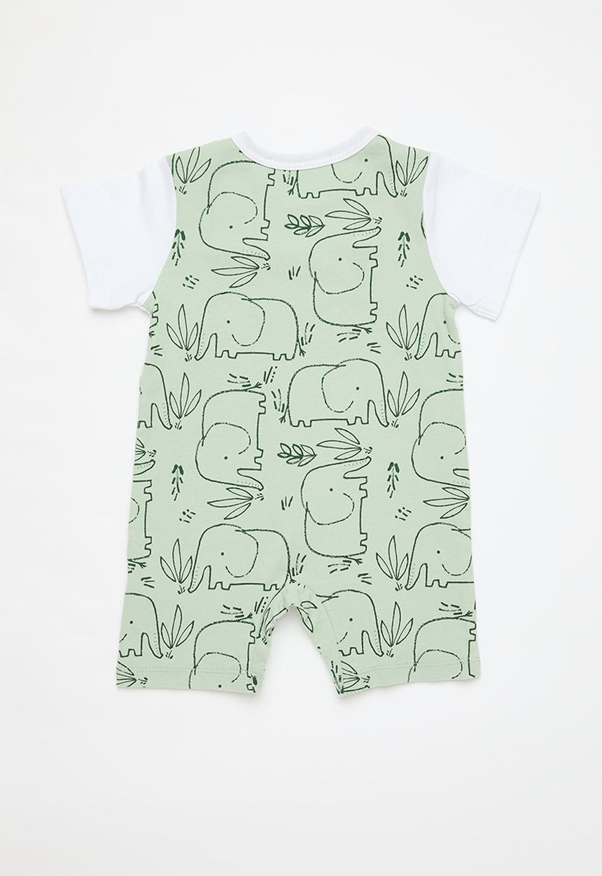 Pop Candy - Printed romper - green & white