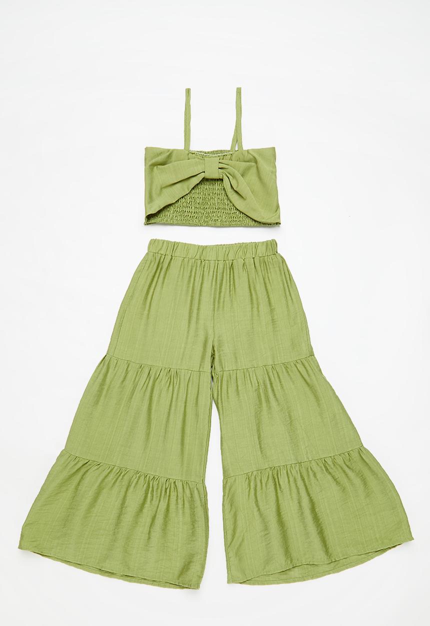Pop Candy - Cropped top & pant set - olive green