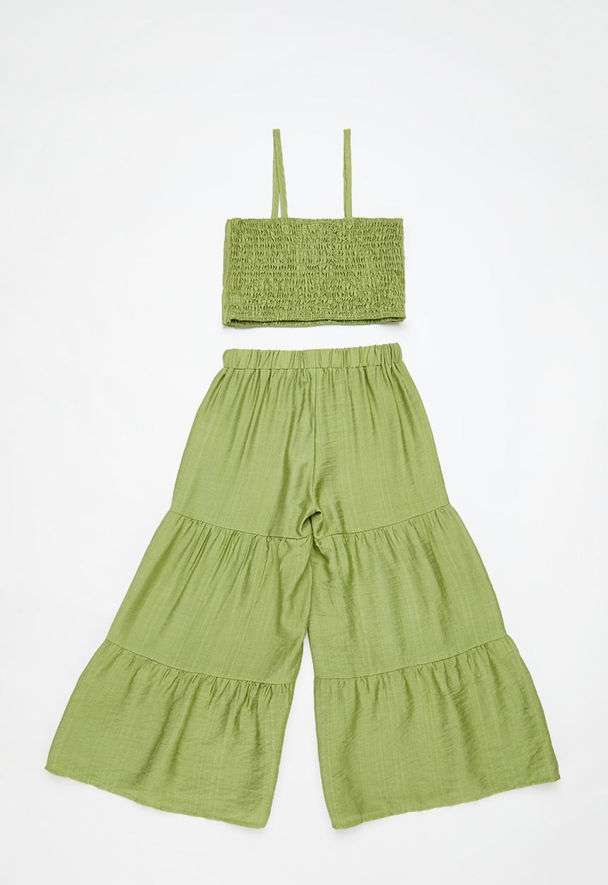 Pop Candy - Cropped top & pant set - olive green