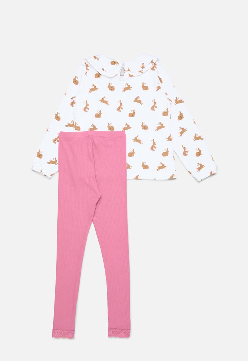 Pop Candy - Printed peter pan top & legging set-pink & white
