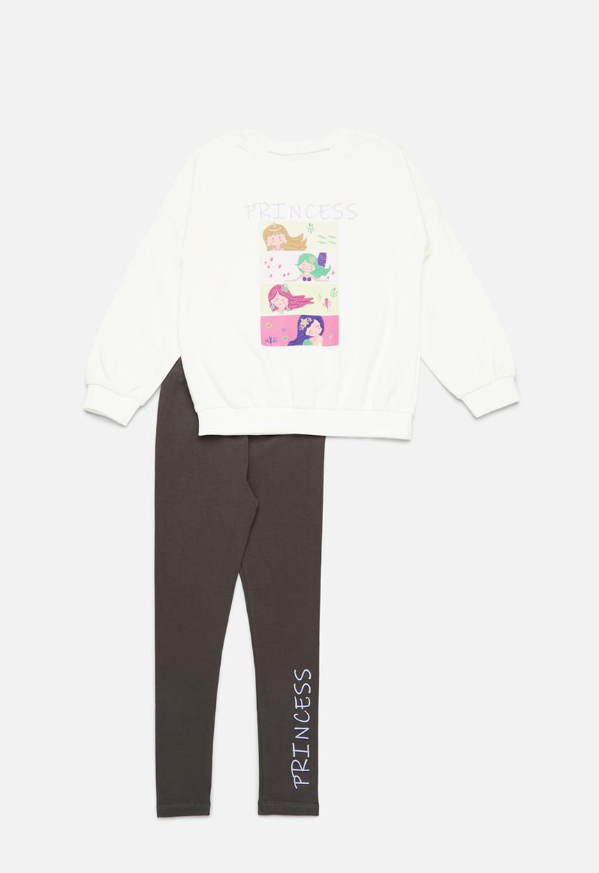 Pop Candy - Printed sweat top & legging set-white & black