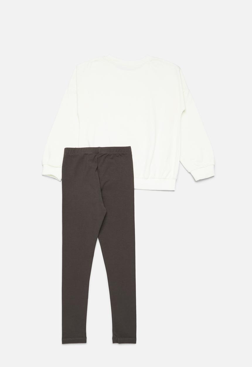 Pop Candy - Printed sweat top & legging set-white & black
