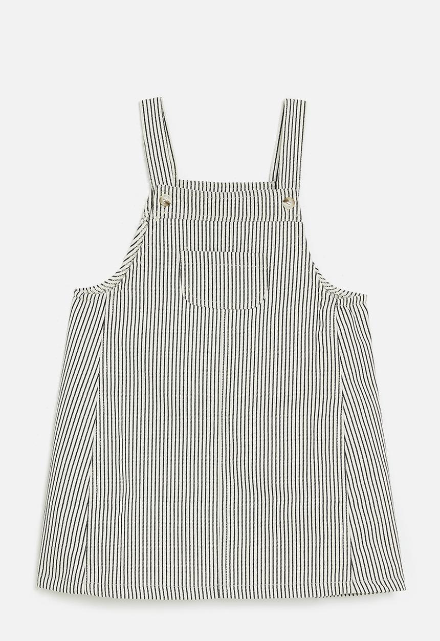 Pop Candy - Striped dungaree dress - black & ecru