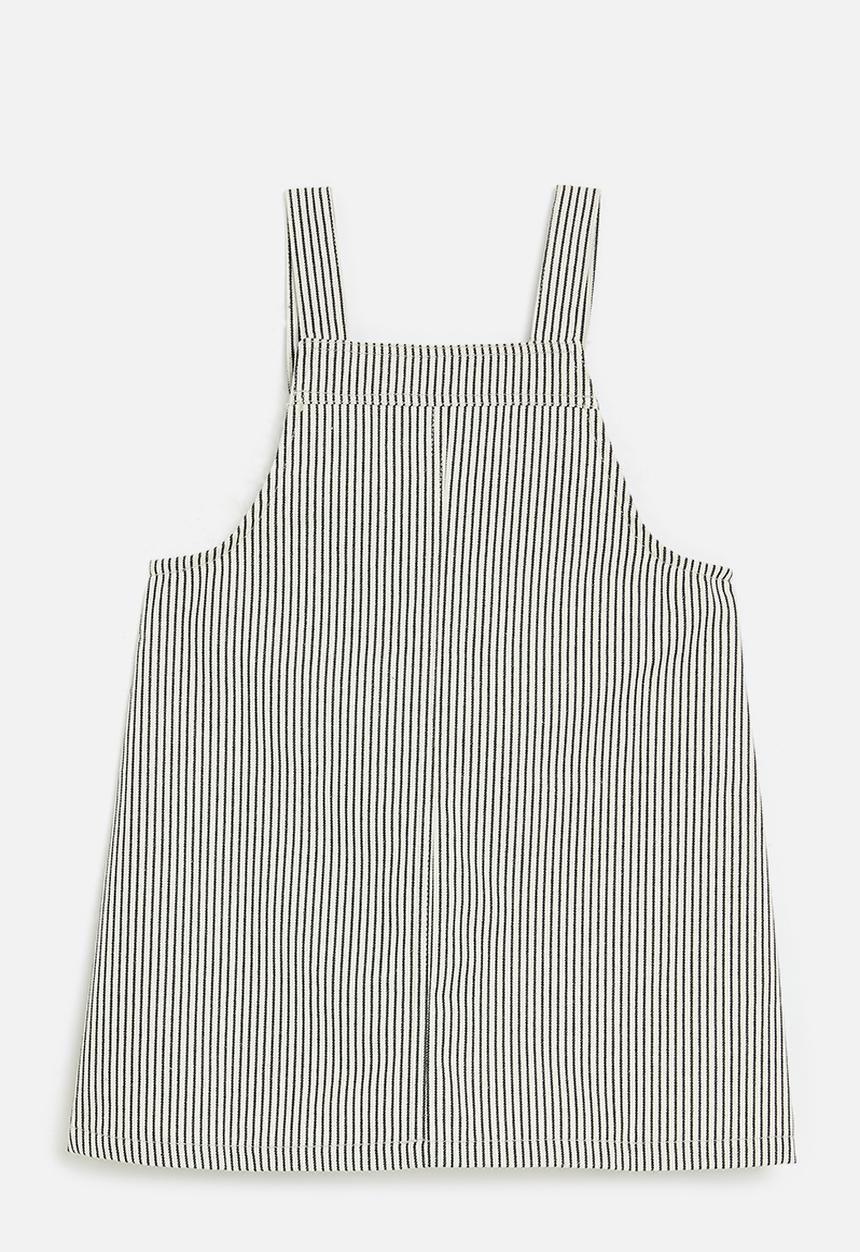 Pop Candy - Striped dungaree dress - black & ecru