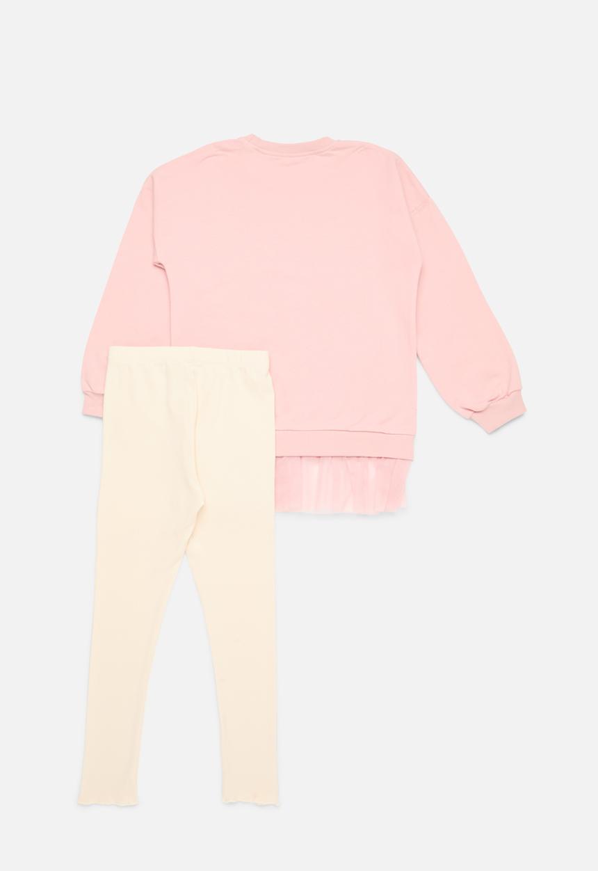 Pop Candy - Printed sweat top & legging set - pink & ecru