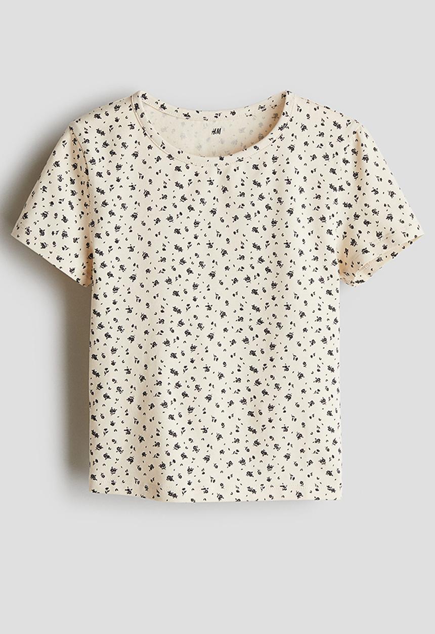 H&M - Printed cotton top - light beige/floral
