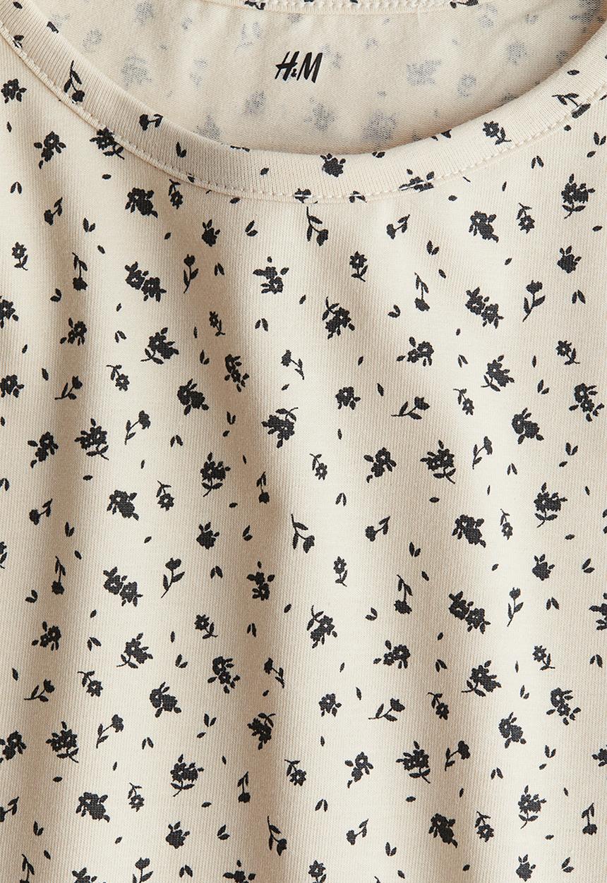 H&M - Printed cotton top - light beige/floral