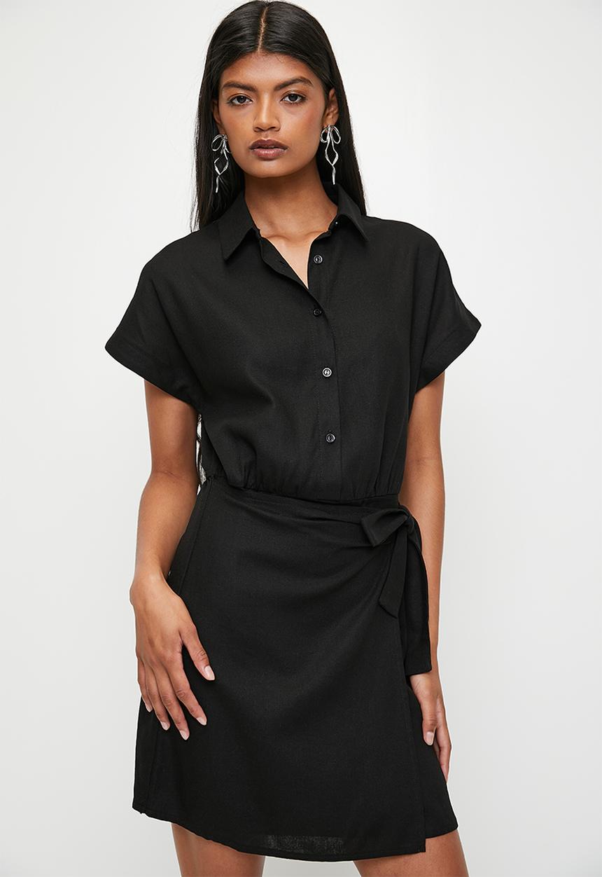 Superbalist - Wrap Mini Shirt Dress - Black