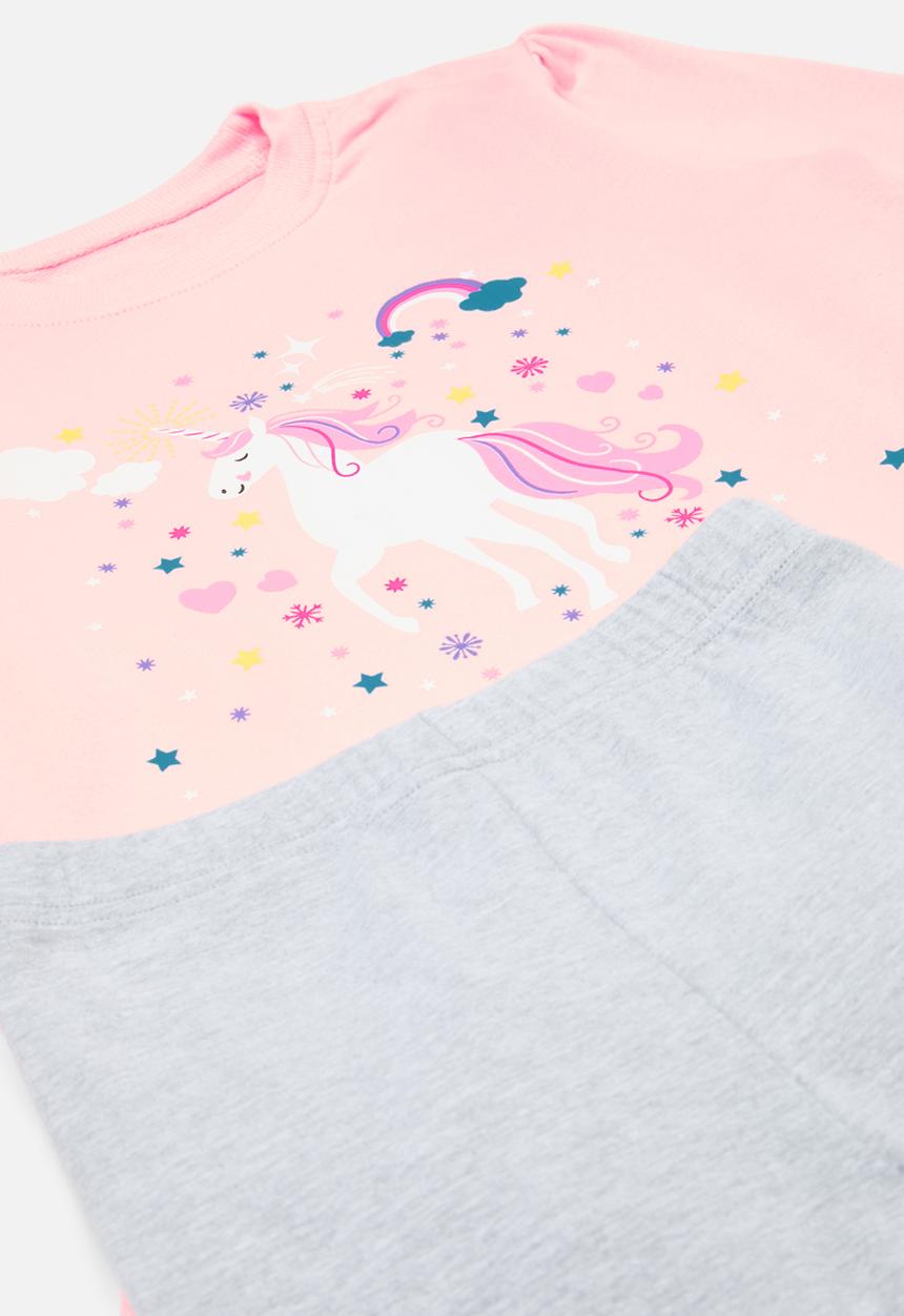 Pop Candy - Frilled hem sweat top & legging set - pink & grey 