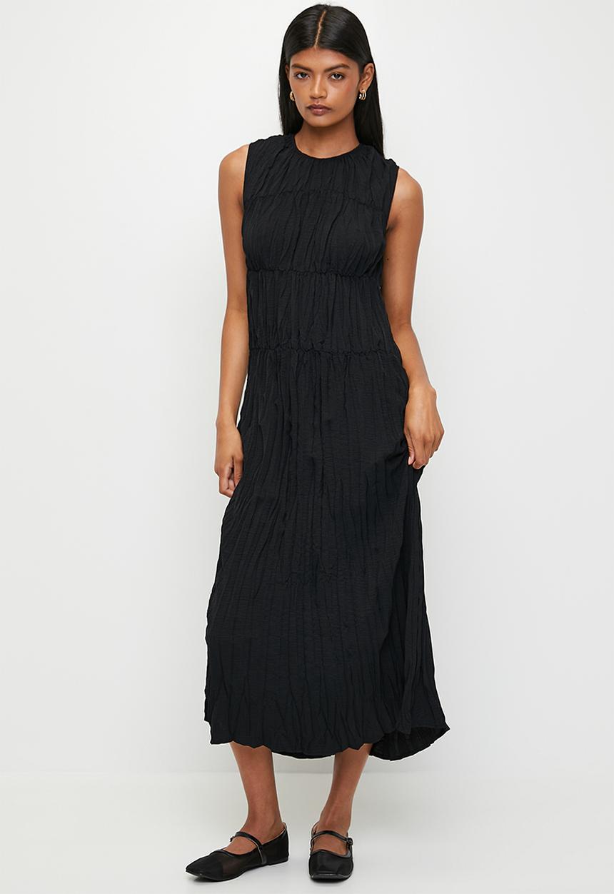 Superbalist - Crinkle Midi Drop Waist Dress - Black