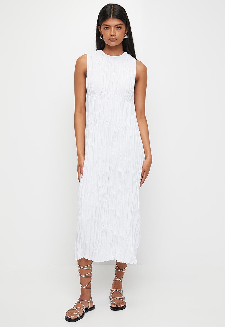 Superbalist - Crinkle Midi Drop Waist Dress - White