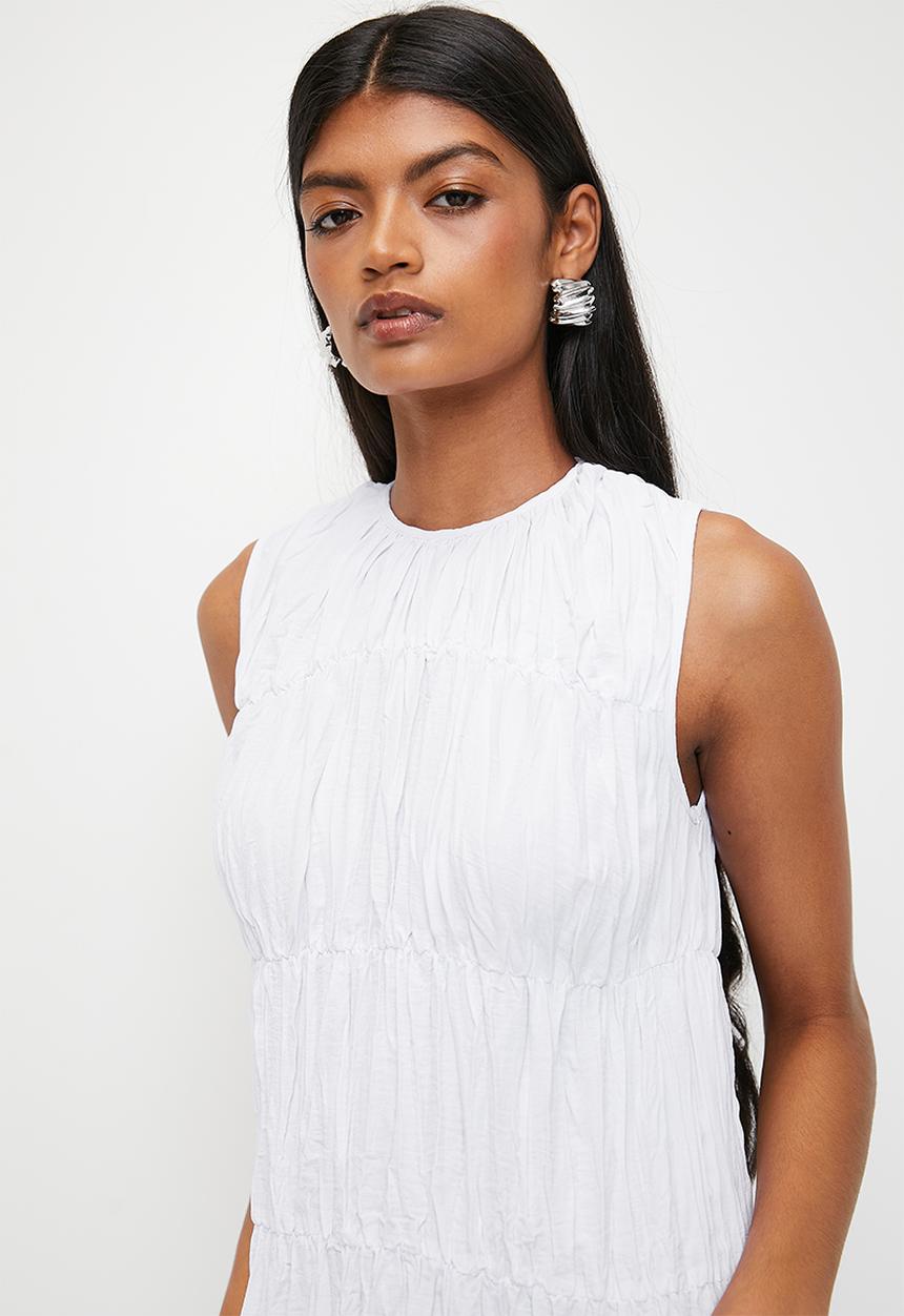 Superbalist - Crinkle Midi Drop Waist Dress - White
