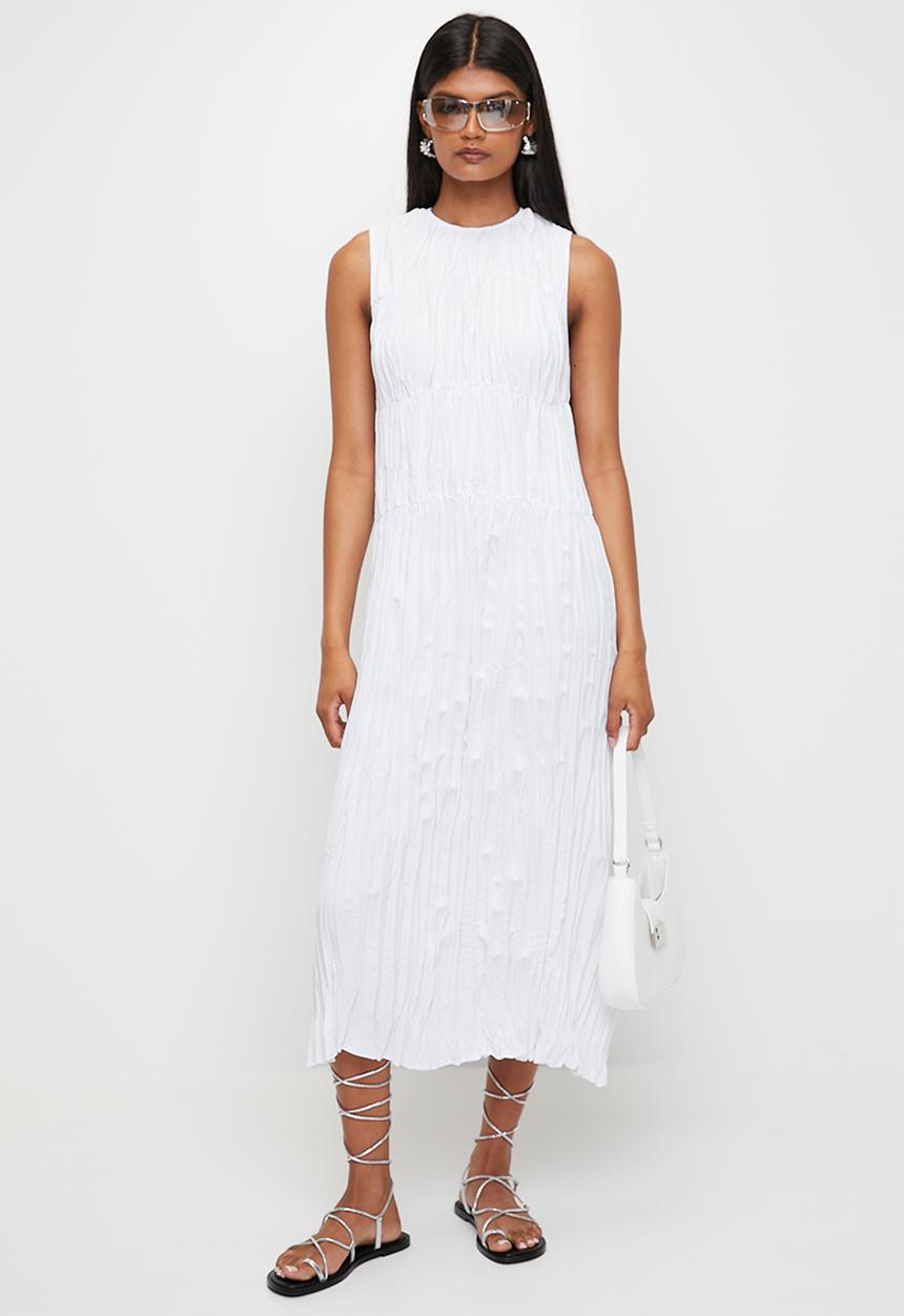 Superbalist - Crinkle Midi Drop Waist Dress - White