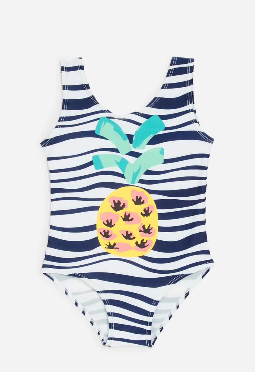Pop Candy - Striped one piece swimsuit-blue & white