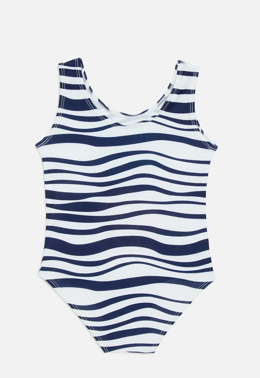 Pop Candy - Striped one piece swimsuit-blue & white