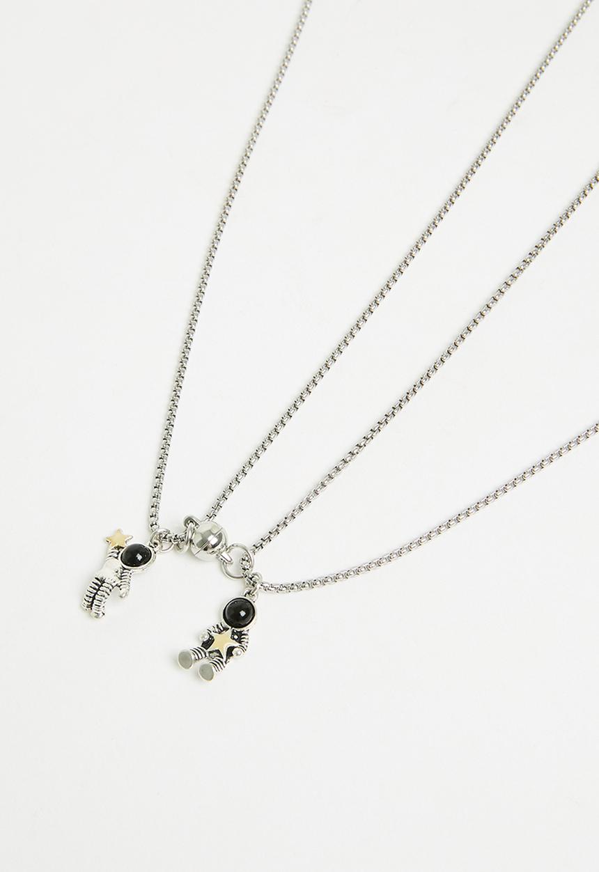 Pop Candy - Moon man bff necklace - silver