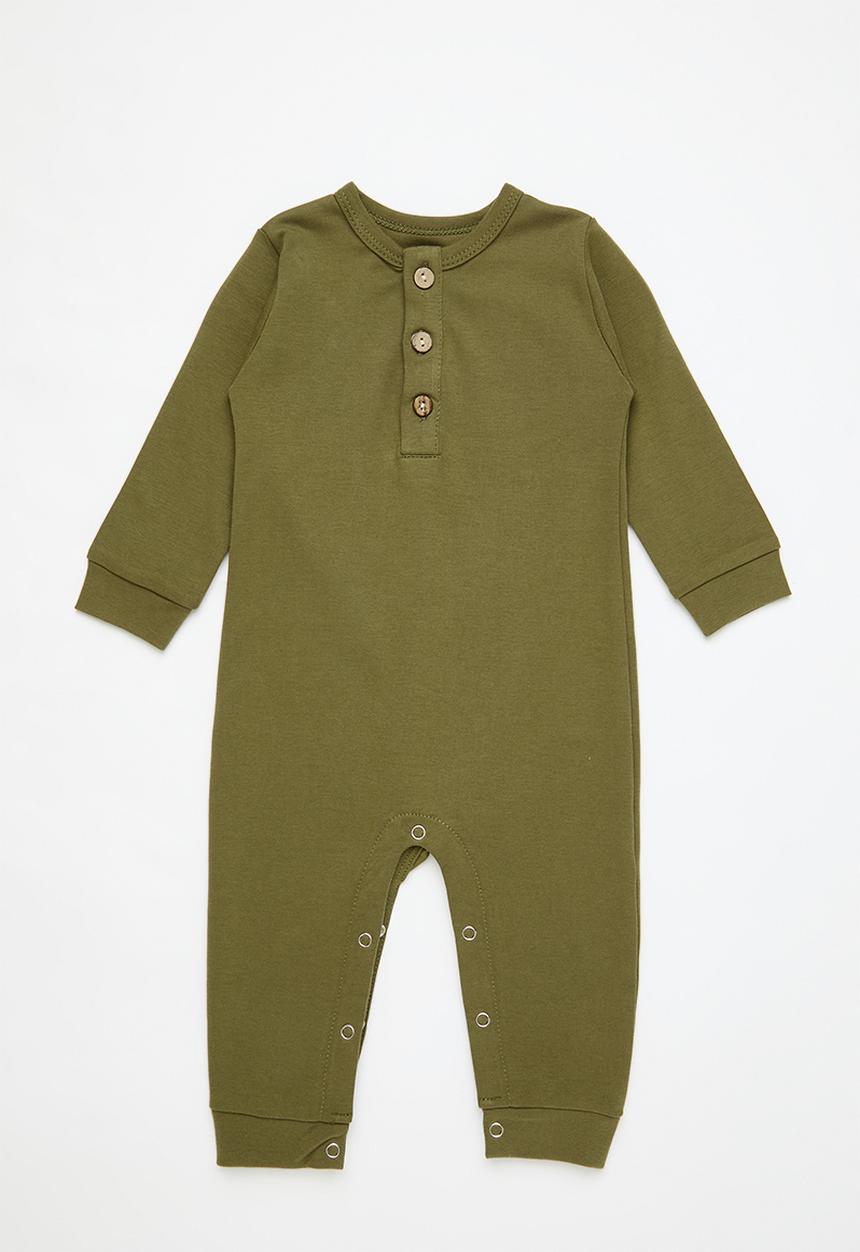 Pop Candy - Half button romper - olive green
