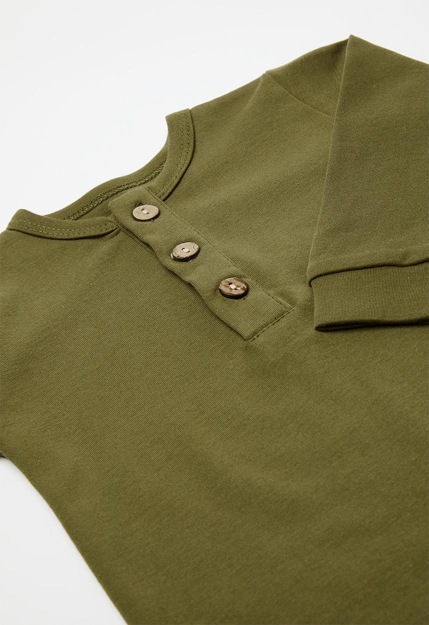 Pop Candy - Half button romper - olive green