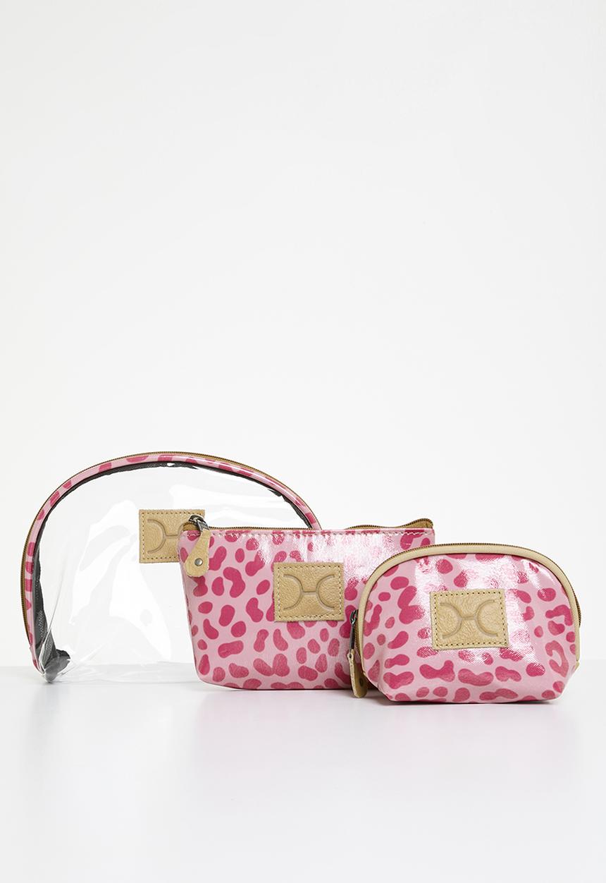 Thandana - Half moon travel pouch set of 3 - Cheetah Pink
