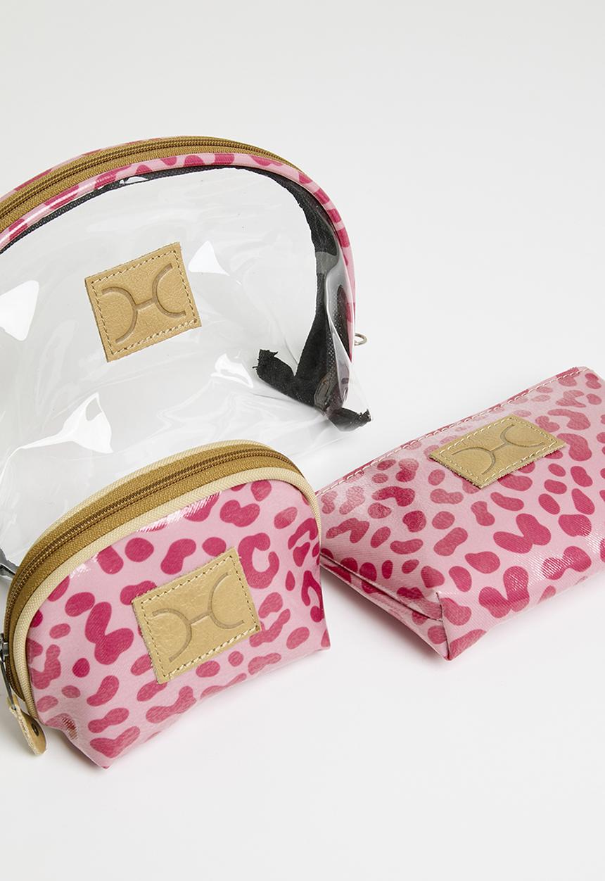 Thandana - Half moon travel pouch set of 3 - Cheetah Pink