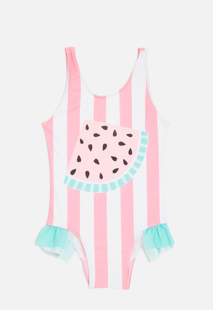 Pop Candy - Striped one piece swimsuit-pink & white