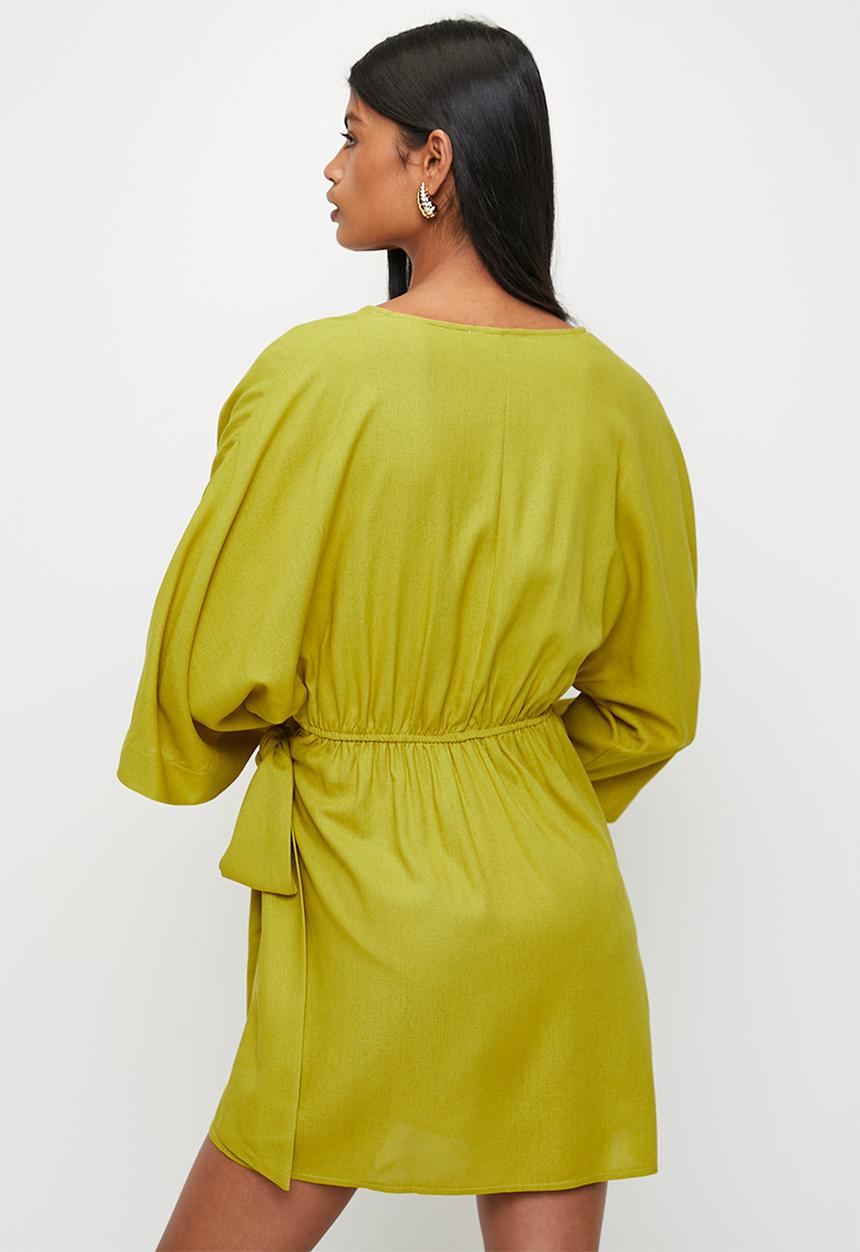 Superbalist - Linen Blend Wrap Mini Dress - Green