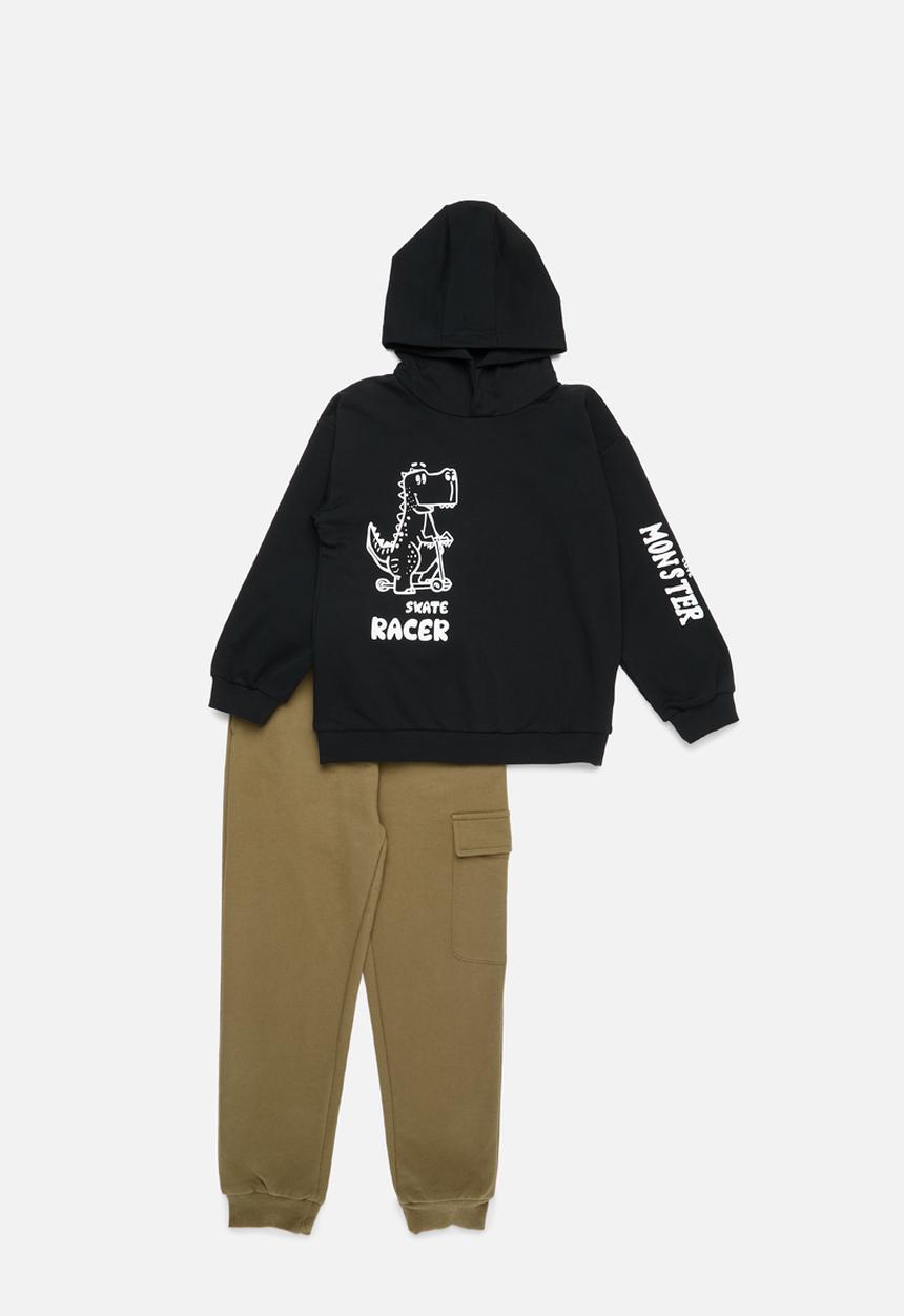 Pop Candy - Hoodie & jogger set-black & brown