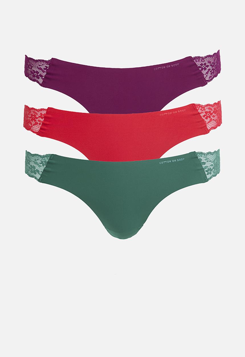 Cotton On - Party Pants Seamless G String Brief 3Pk-Pine/Raspberry/Boysenberry