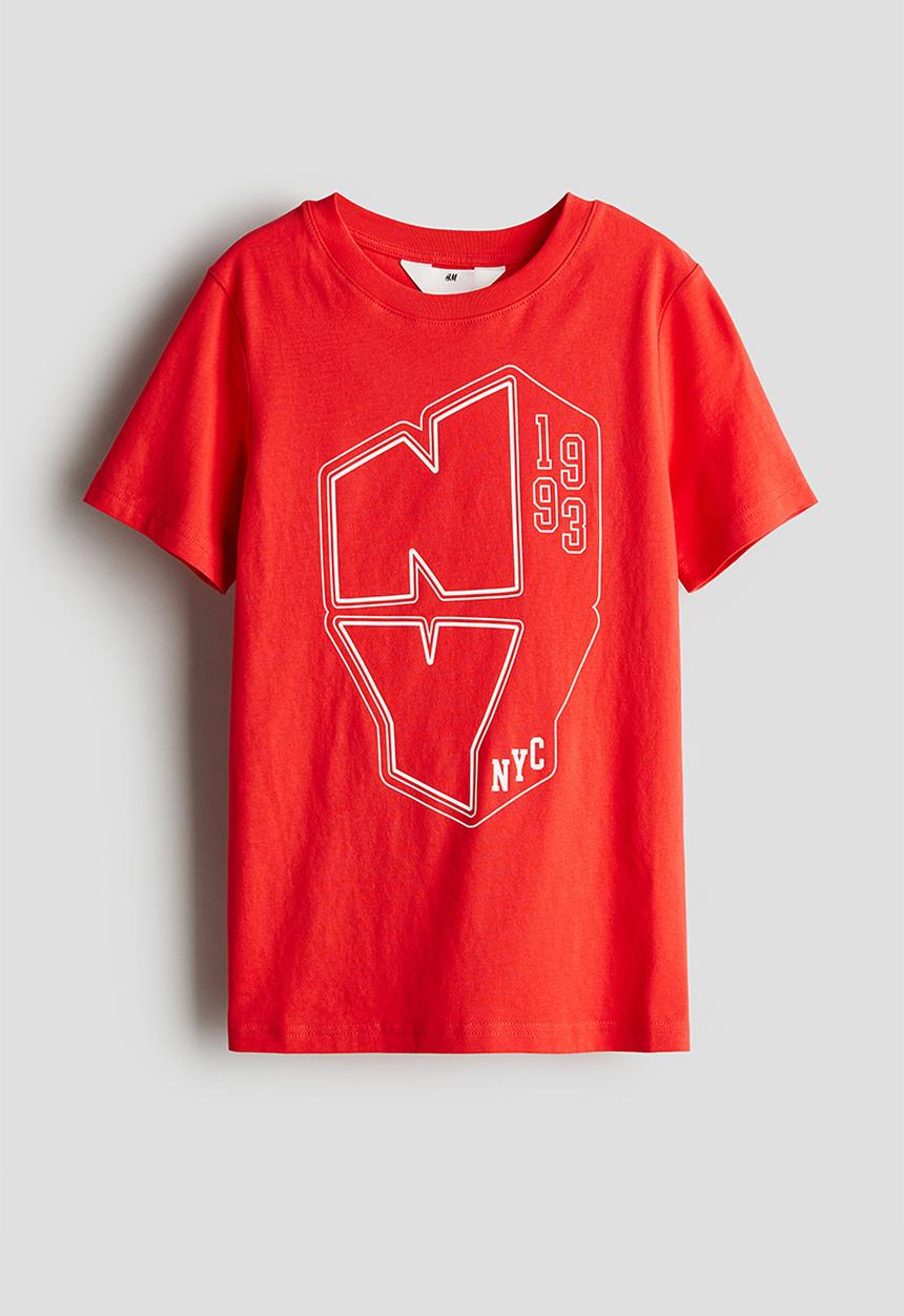H&M - Printed cotton T-shirt - bright red nyc