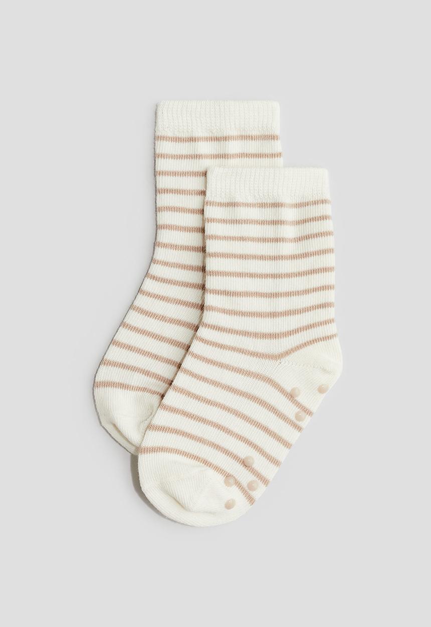 H&M - 3-Pack anti-slip socks - beige teddy bear
