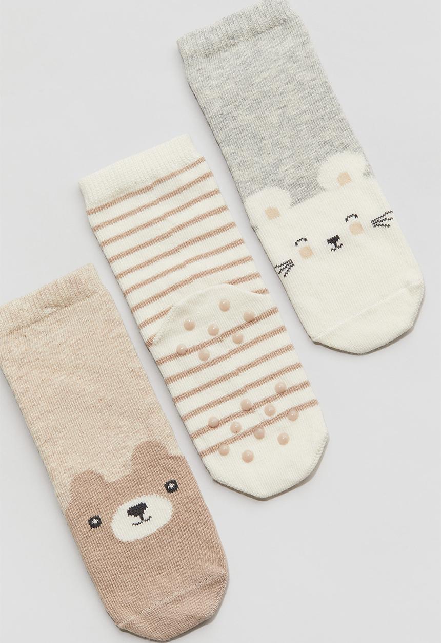 H&M - 3-Pack anti-slip socks - beige teddy bear