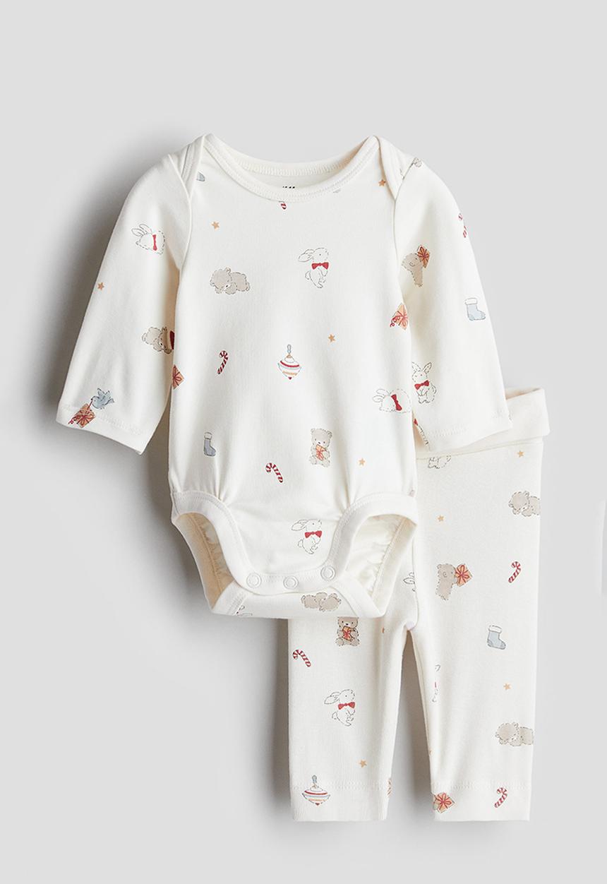 H&M - 2-Piece cotton jersey set - white patterned