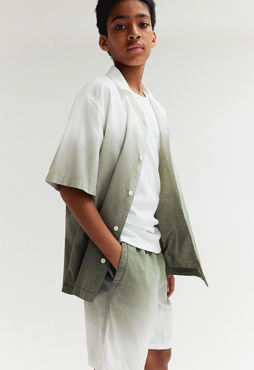 H&M - Short-sleeved resort shirt - khaki green gradient