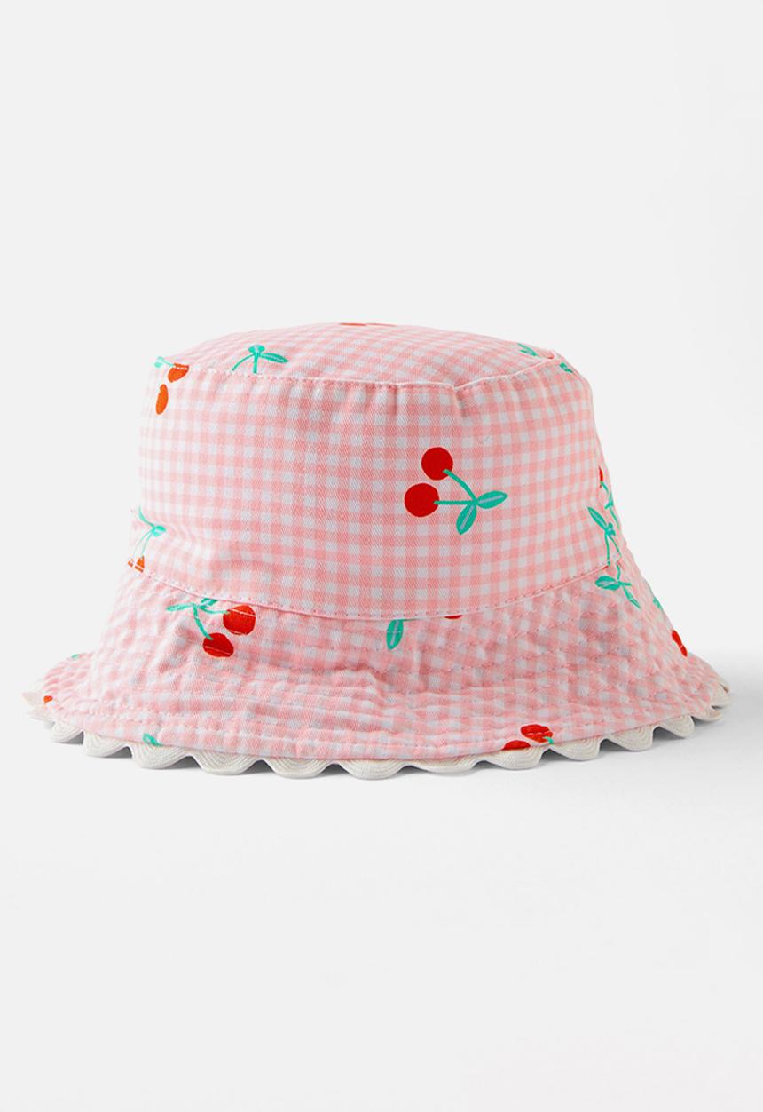 Cotton On - Kids reversible bucket hat - blush pink gingham/cherries