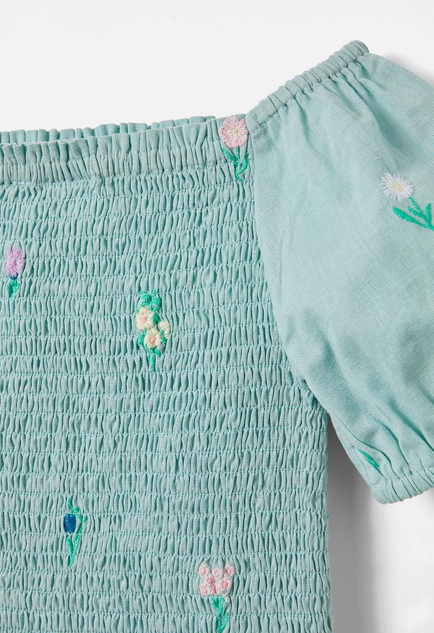 Cotton On - Katelyn short sleeve top - barber blue/ditsy