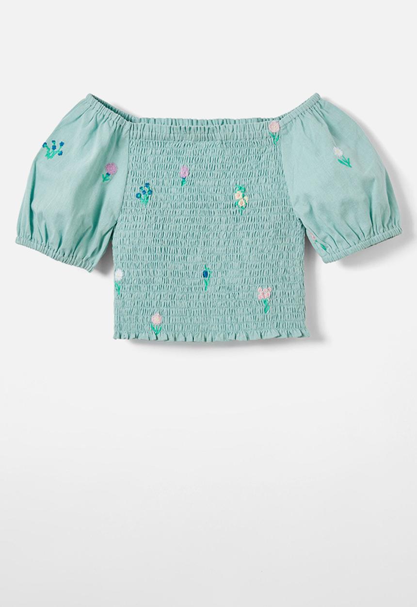 Cotton On - Katelyn short sleeve top - barber blue/ditsy