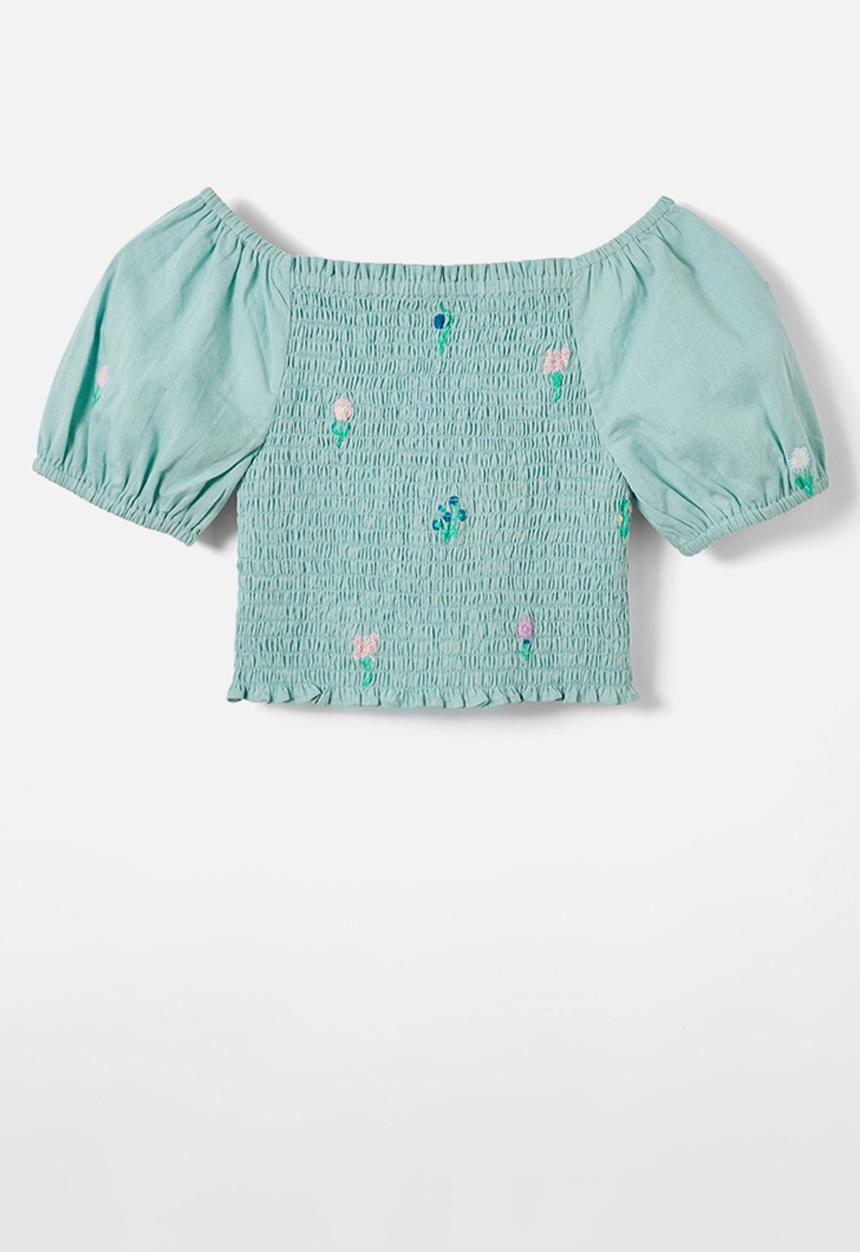 Cotton On - Katelyn short sleeve top - barber blue/ditsy