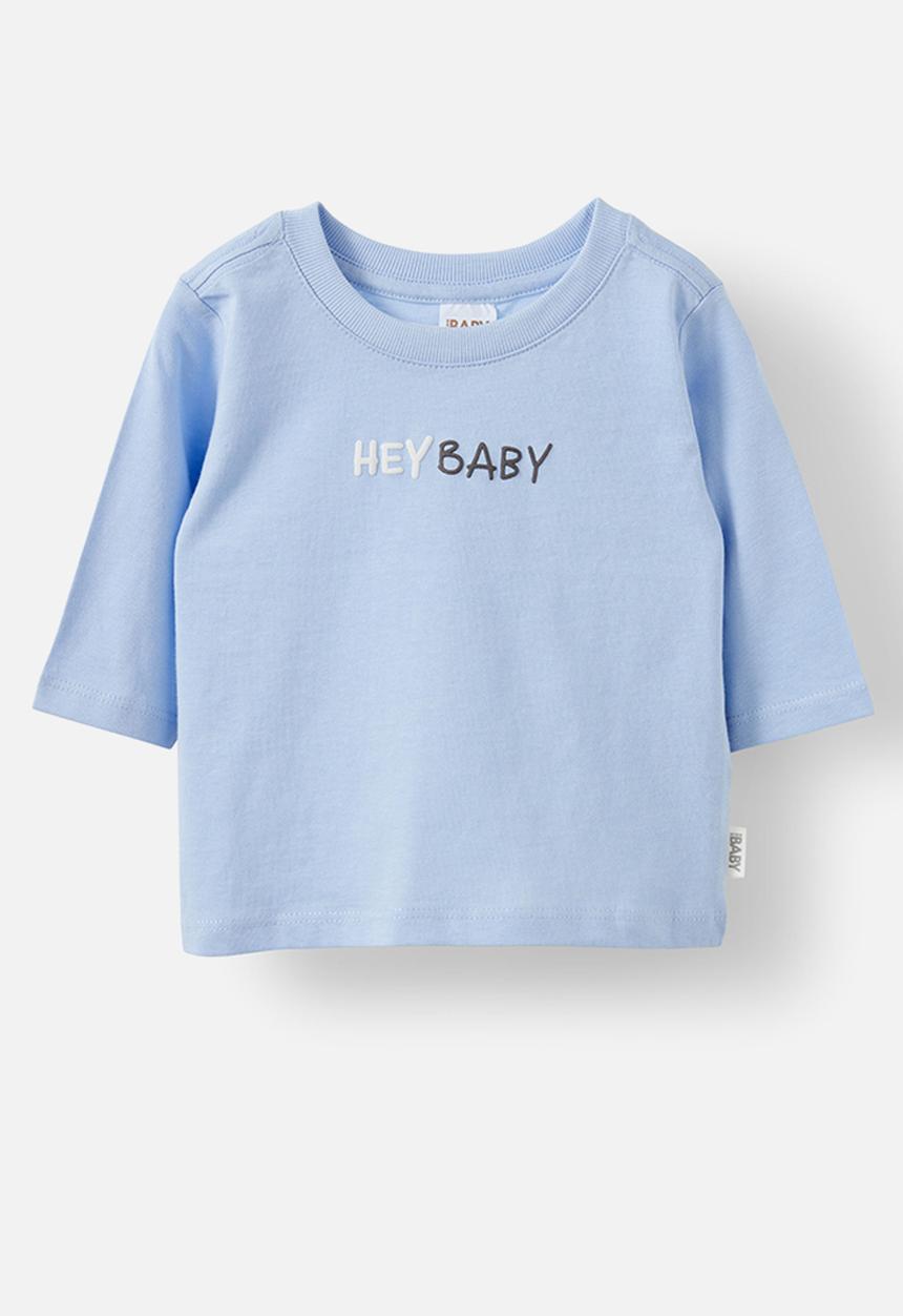Cotton On - Jamie long sleeve graphic print tee - dawn blue/hey baby