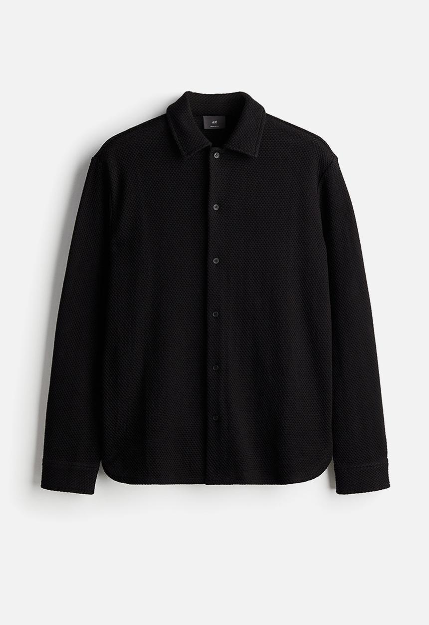 H&M - Regular fit hole-knit shirt - black