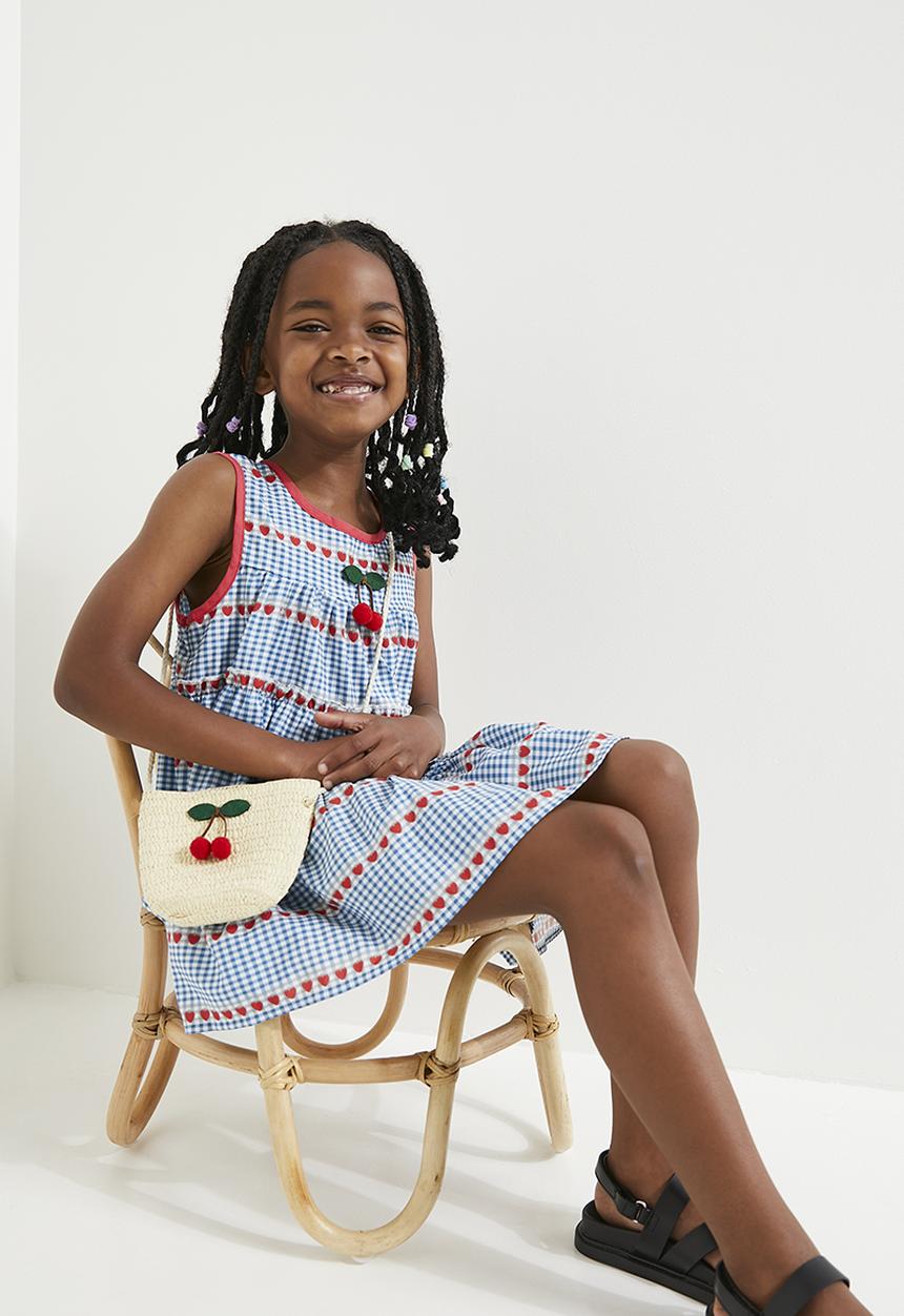 Pop Candy - Tiered gingham dress - blue & white