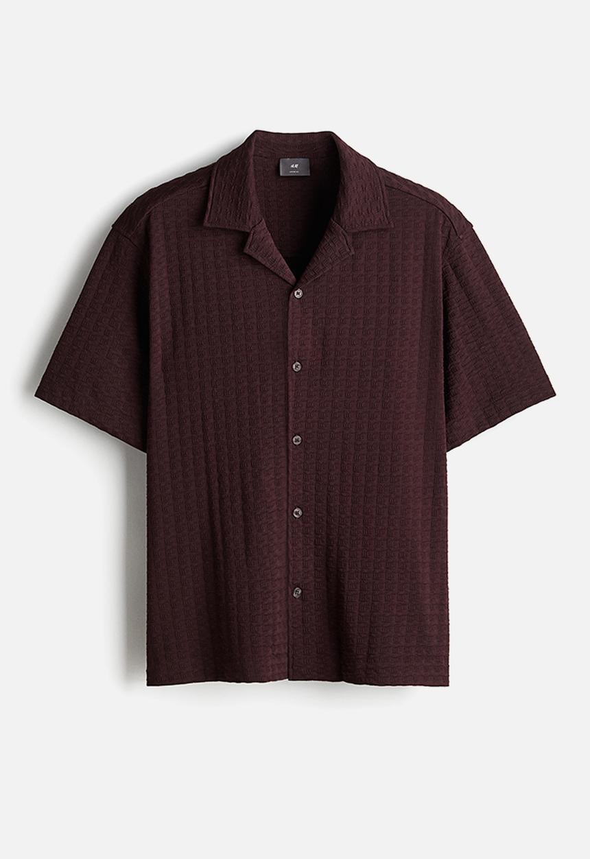 H&M - Loose fit textured resort shirt - plum purple