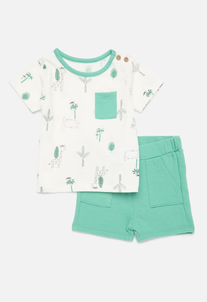 Pop Candy - Tee & shorts - green & white