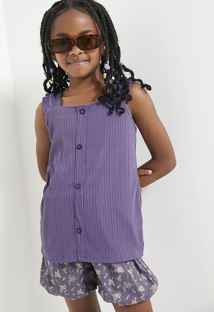 Pop Candy - Frilled top & floral short set - purple
