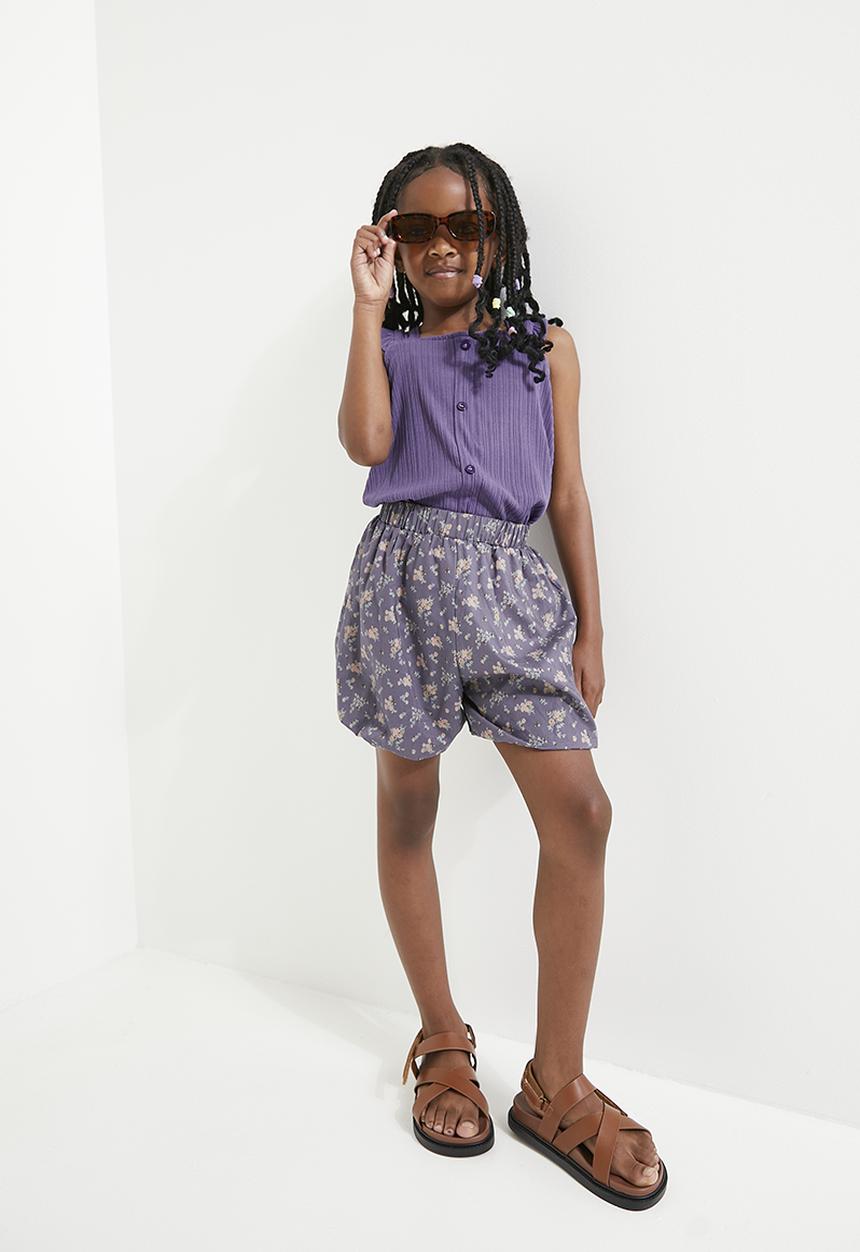 Pop Candy - Frilled top & floral short set - purple