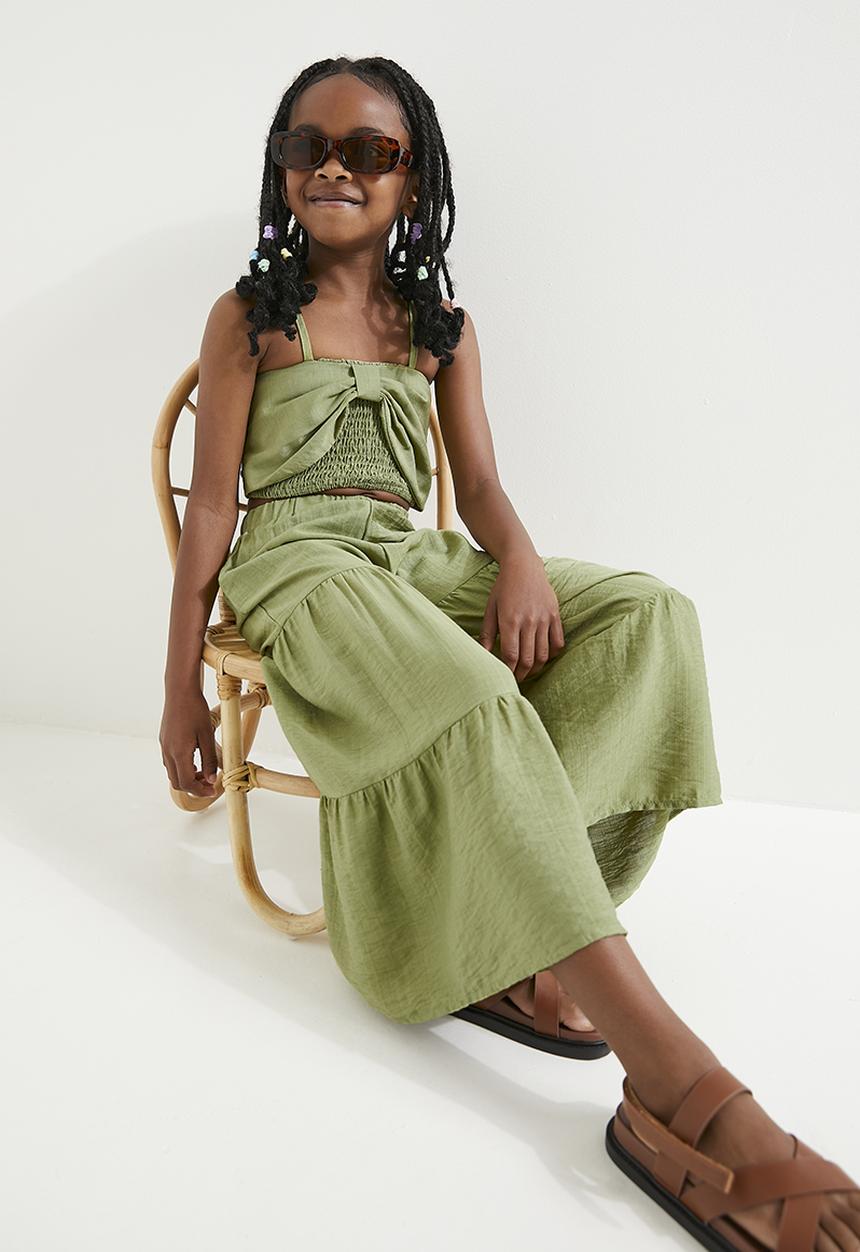 Pop Candy - Cropped top & pant set - olive green