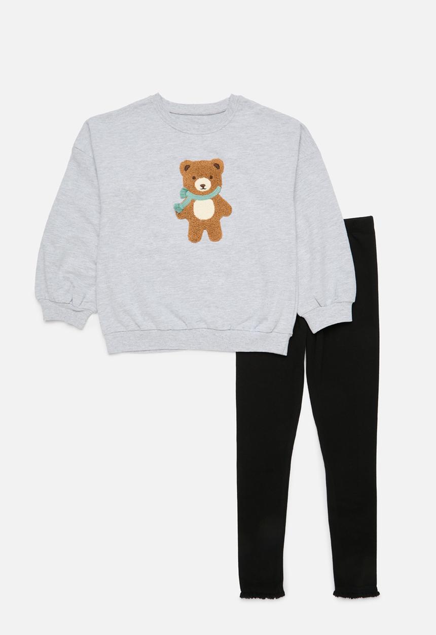 Pop Candy - Printed sweat top & legging set-grey & black