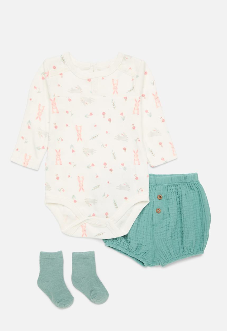 Pop Candy - 3 Pack printed set - ecru & green